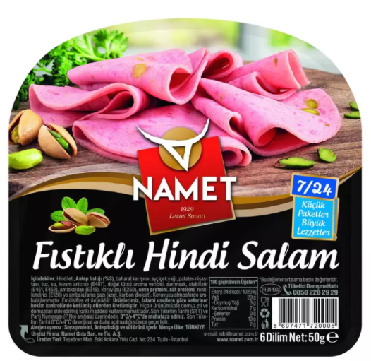 Namet Hindi Fıstıklı Salam 7/24 50gr