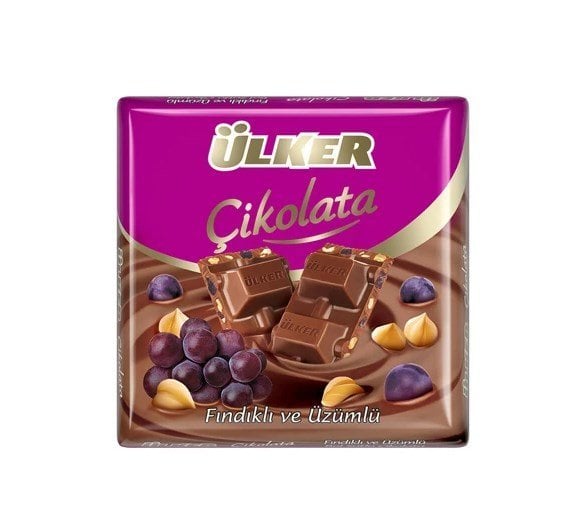 Ülker Kare Çikolata Fındıklı ve Üzümlü 65 Gr