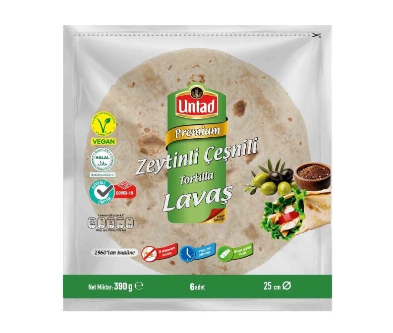 Untad Zeytinli Çeşnili Lavaş 25cm 390gr